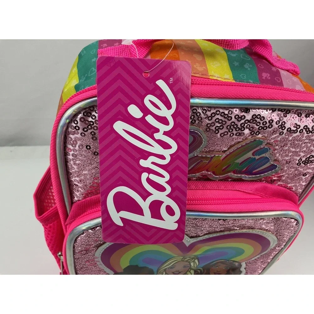 Barbie Rainbow Sequin Insulated‎ Lunch Box Bag Pink New with Tags Girls Kids